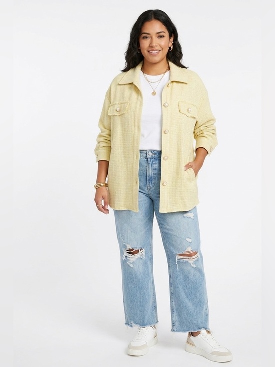 ANDREE BY UNIT Jackets & Blazers - Andrée by Unit $54 NWT Daydreams Yellow Tweed Pearl Shacket 1X P2P 26-27”